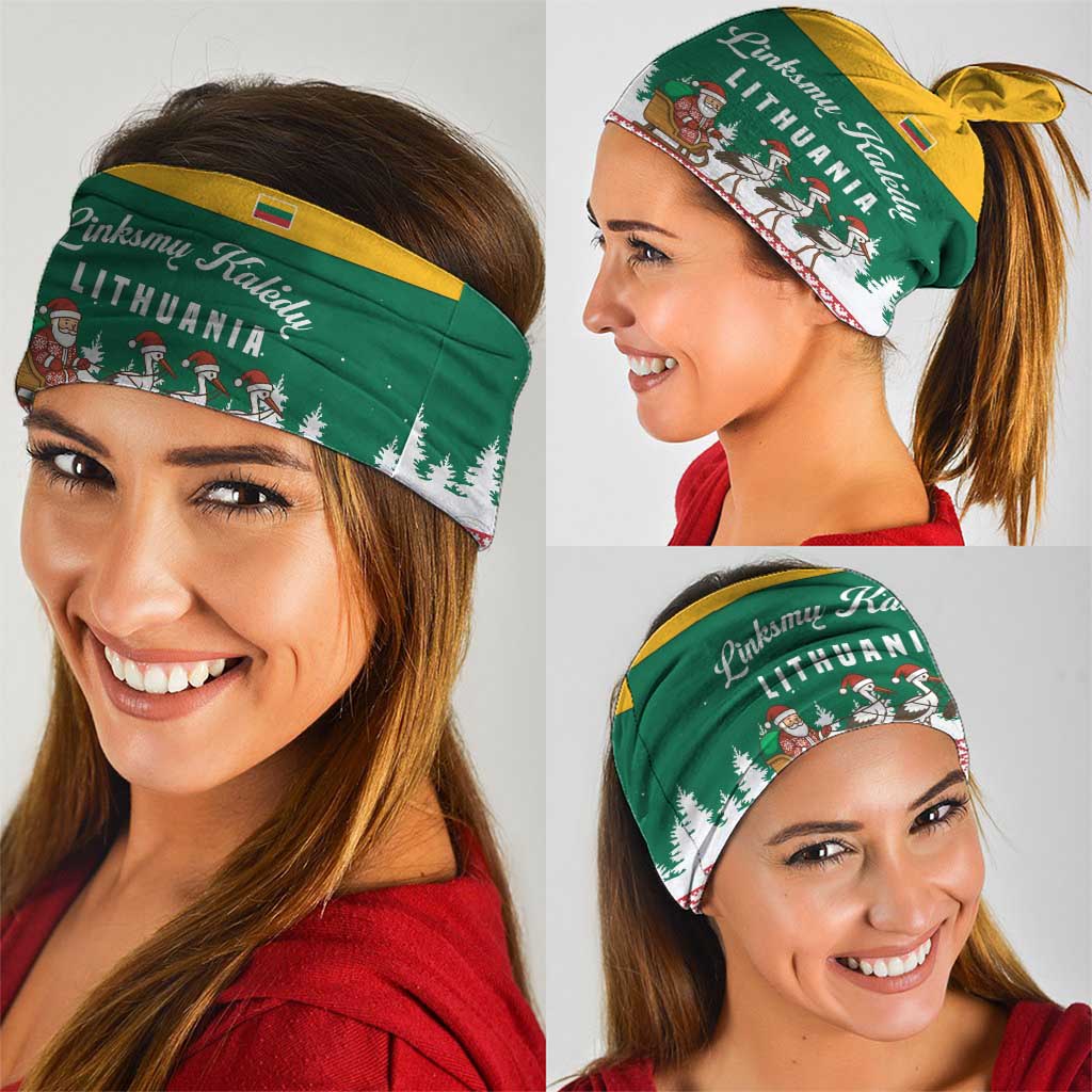 Lithuania Christmas Neck Gaiter with Santa Sleigh Pulled by Storks and Folk Pattern Design TS04