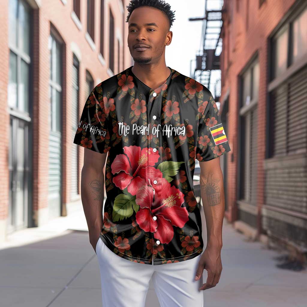 Uganda Baseball Jersey - Hibiscus Flower Pattern and The Pearl of Africa Text TS04