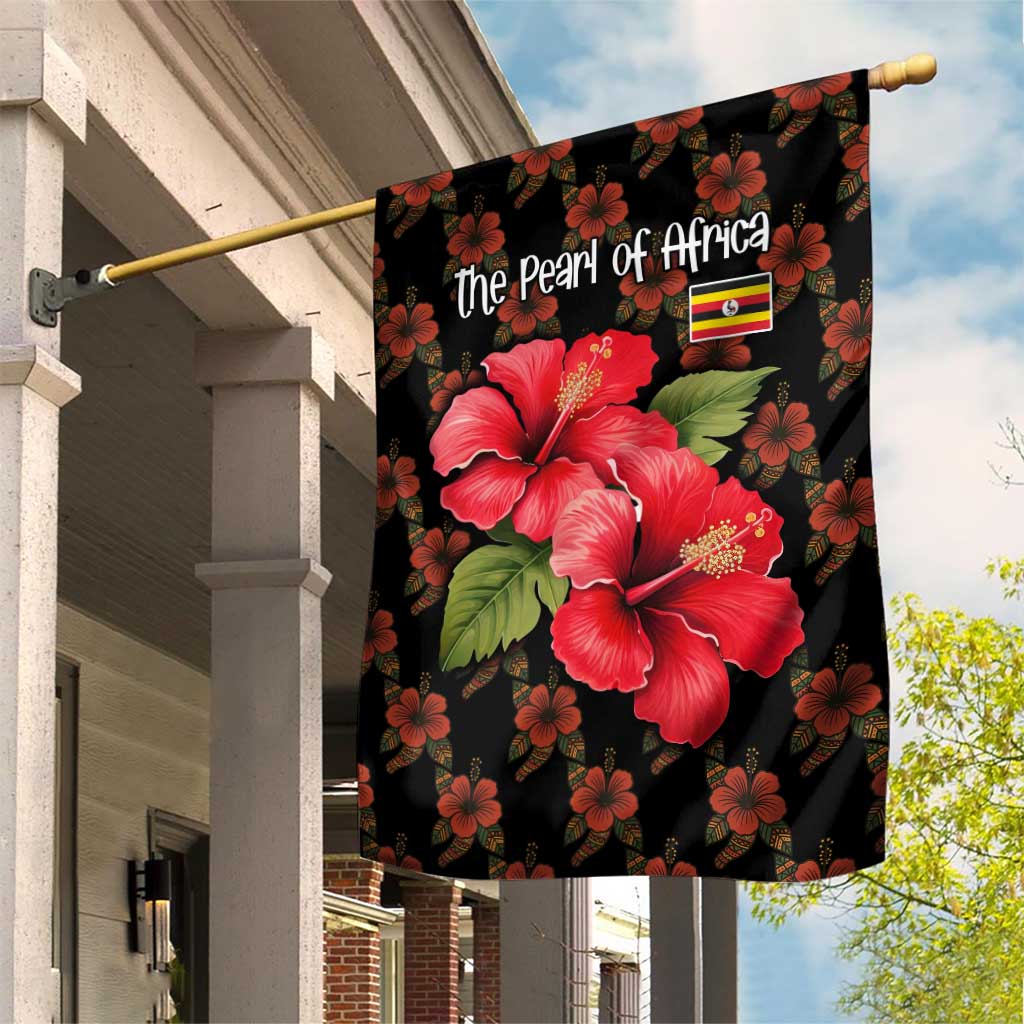 Uganda Garden Flag - Hibiscus Flower Pattern and The Pearl of Africa Text TS04