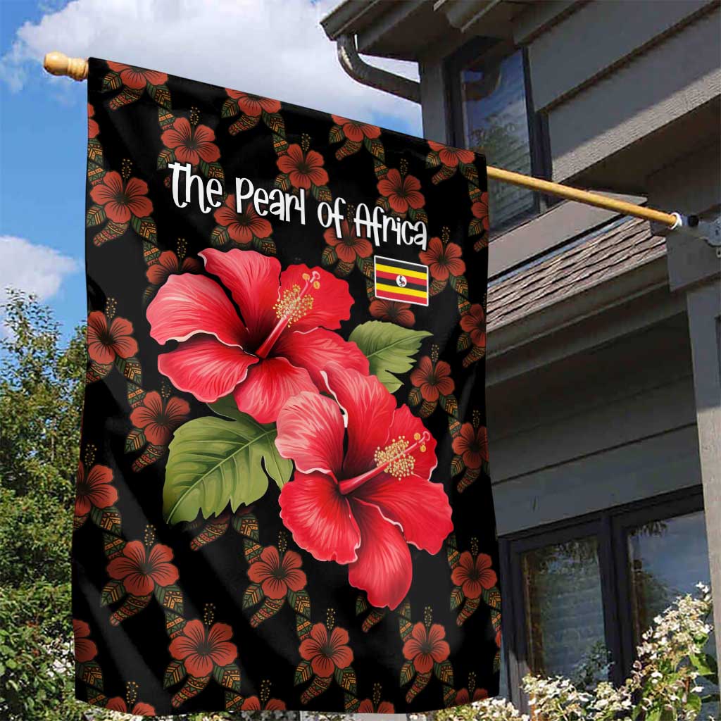 Uganda Garden Flag - Hibiscus Flower Pattern and The Pearl of Africa Text TS04
