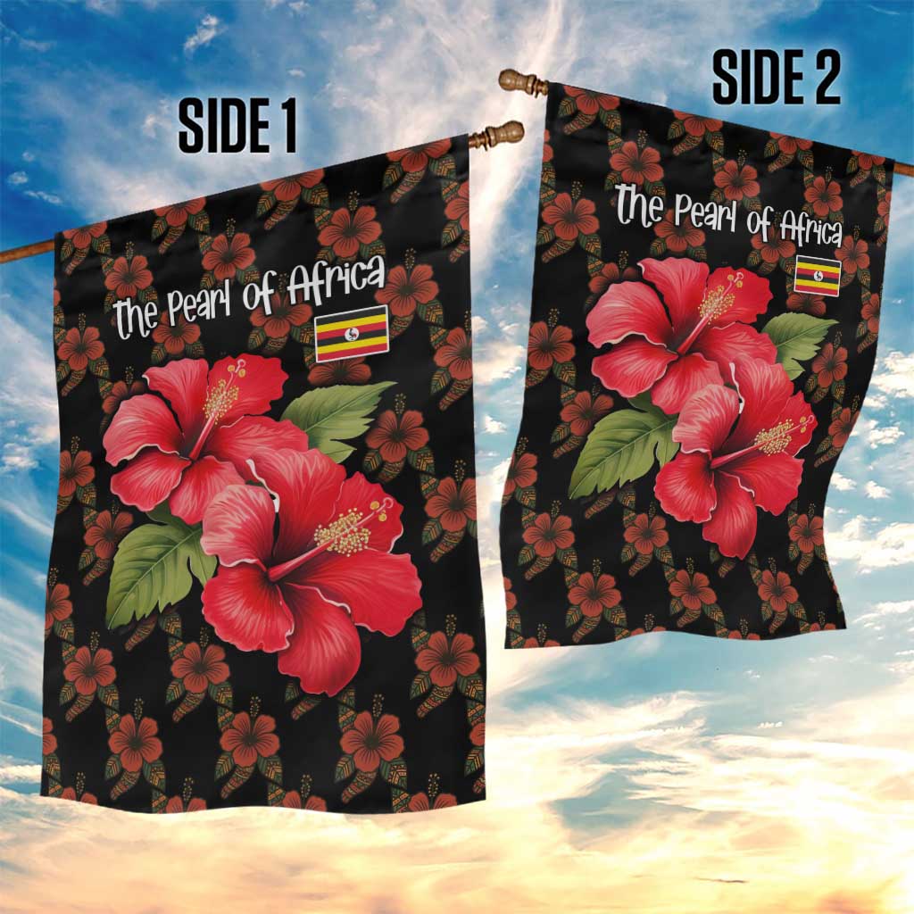 Uganda Garden Flag - Hibiscus Flower Pattern and The Pearl of Africa Text TS04