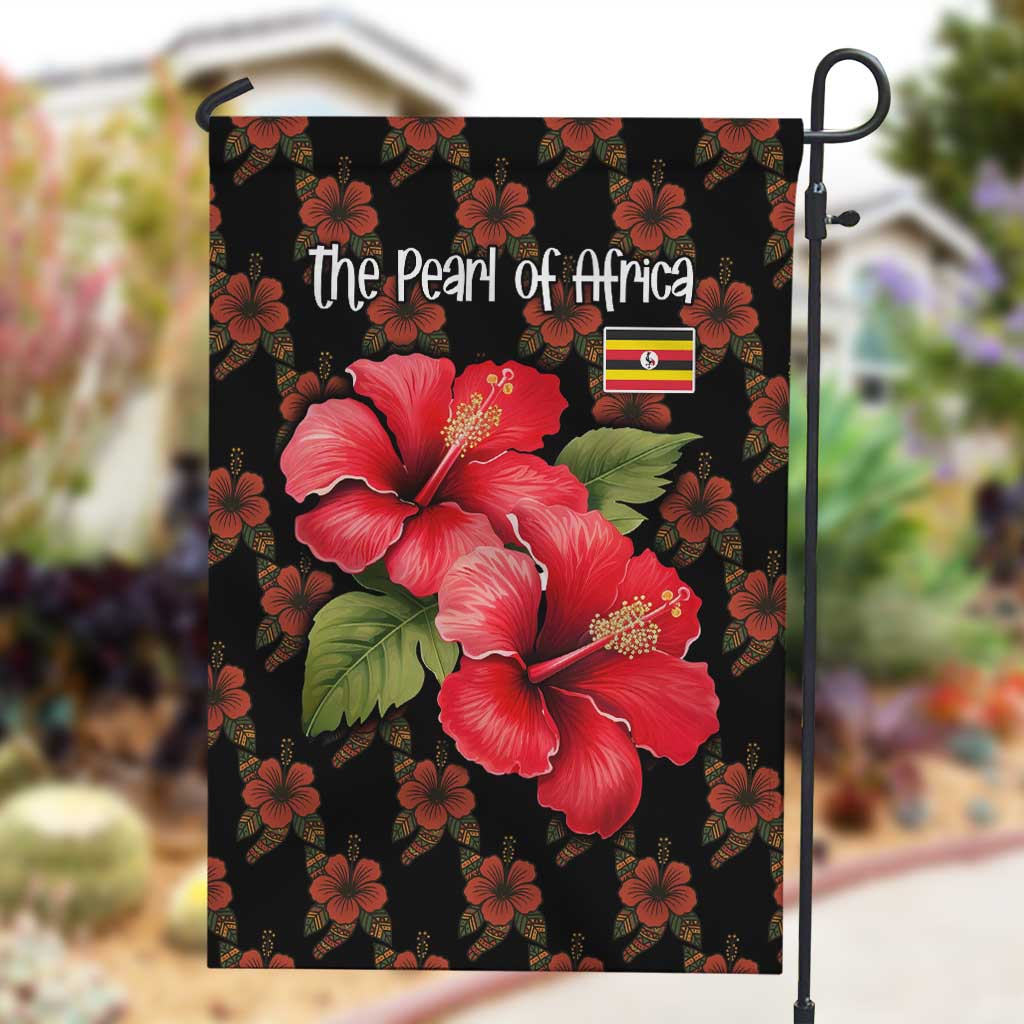 Uganda Garden Flag - Hibiscus Flower Pattern and The Pearl of Africa Text TS04