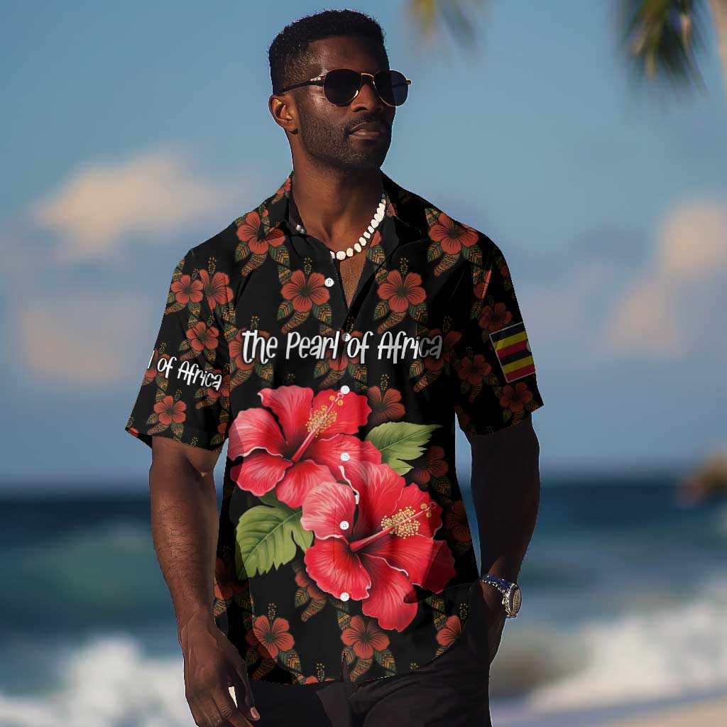 Uganda Hawaiian Shirt - Hibiscus Flower Pattern and The Pearl of Africa Text TS04