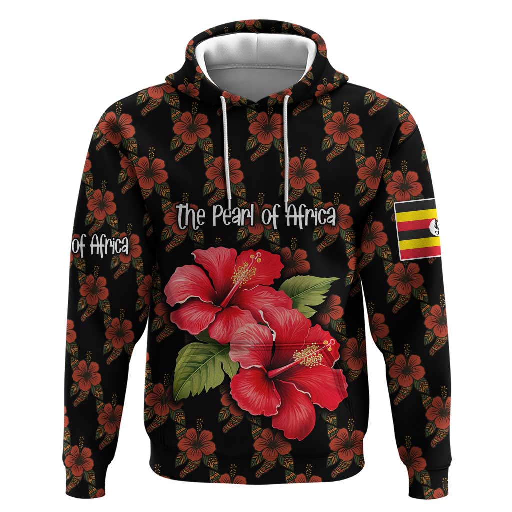 Uganda Hoodie with Hibiscus Flower Pattern and The Pearl of Africa Text TS04