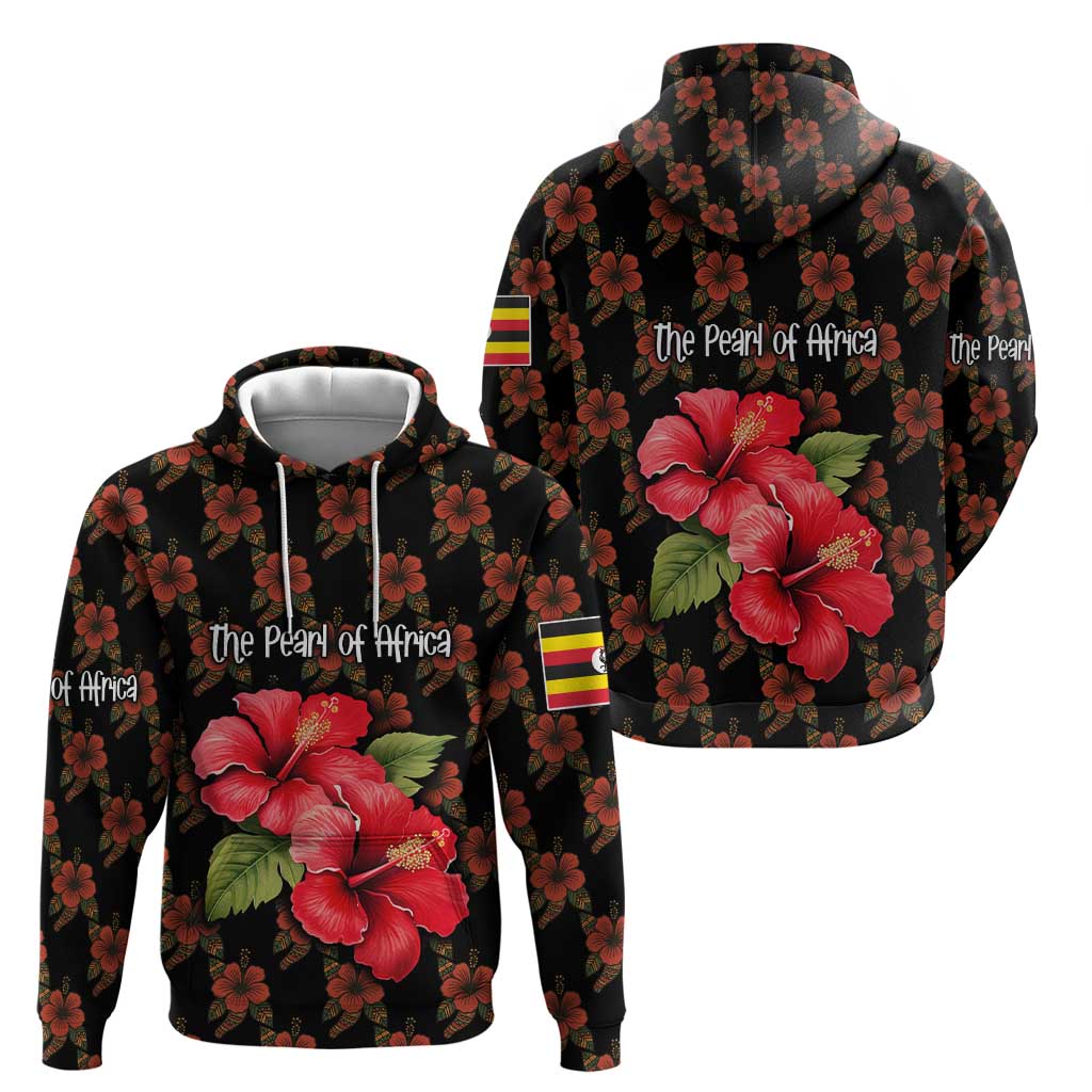 Uganda Hoodie with Hibiscus Flower Pattern and The Pearl of Africa Text TS04