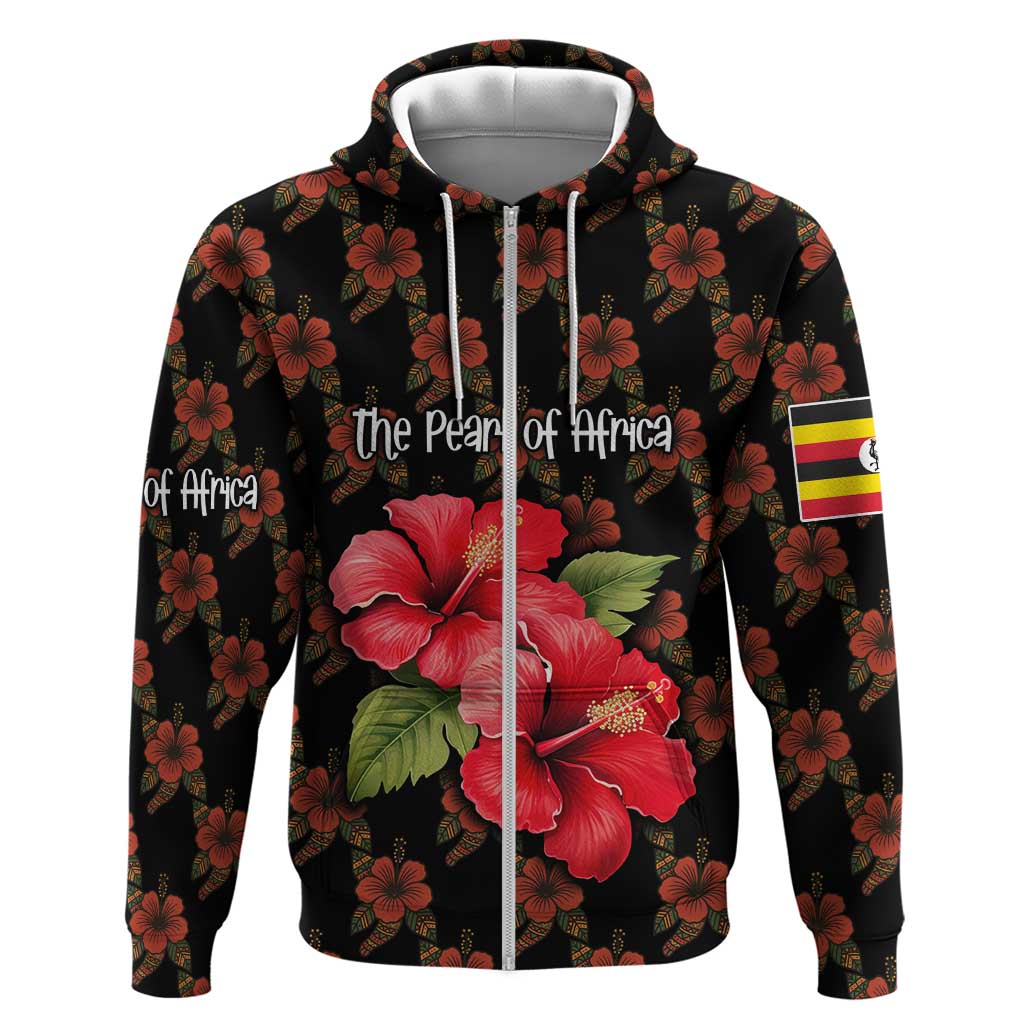 Uganda Hoodie with Hibiscus Flower Pattern and The Pearl of Africa Text TS04