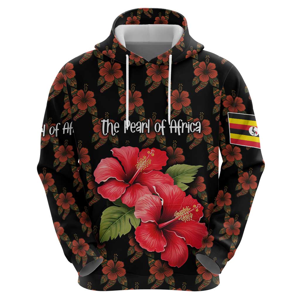 Uganda Hoodie with Hibiscus Flower Pattern and The Pearl of Africa Text TS04