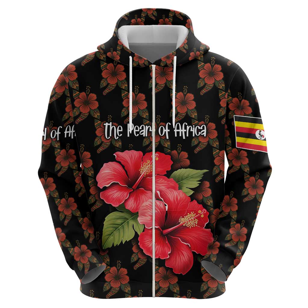 Uganda Hoodie with Hibiscus Flower Pattern and The Pearl of Africa Text TS04