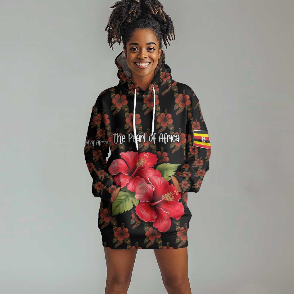Uganda Hoodie Dress - Hibiscus Flower Pattern and The Pearl of Africa Text TS04