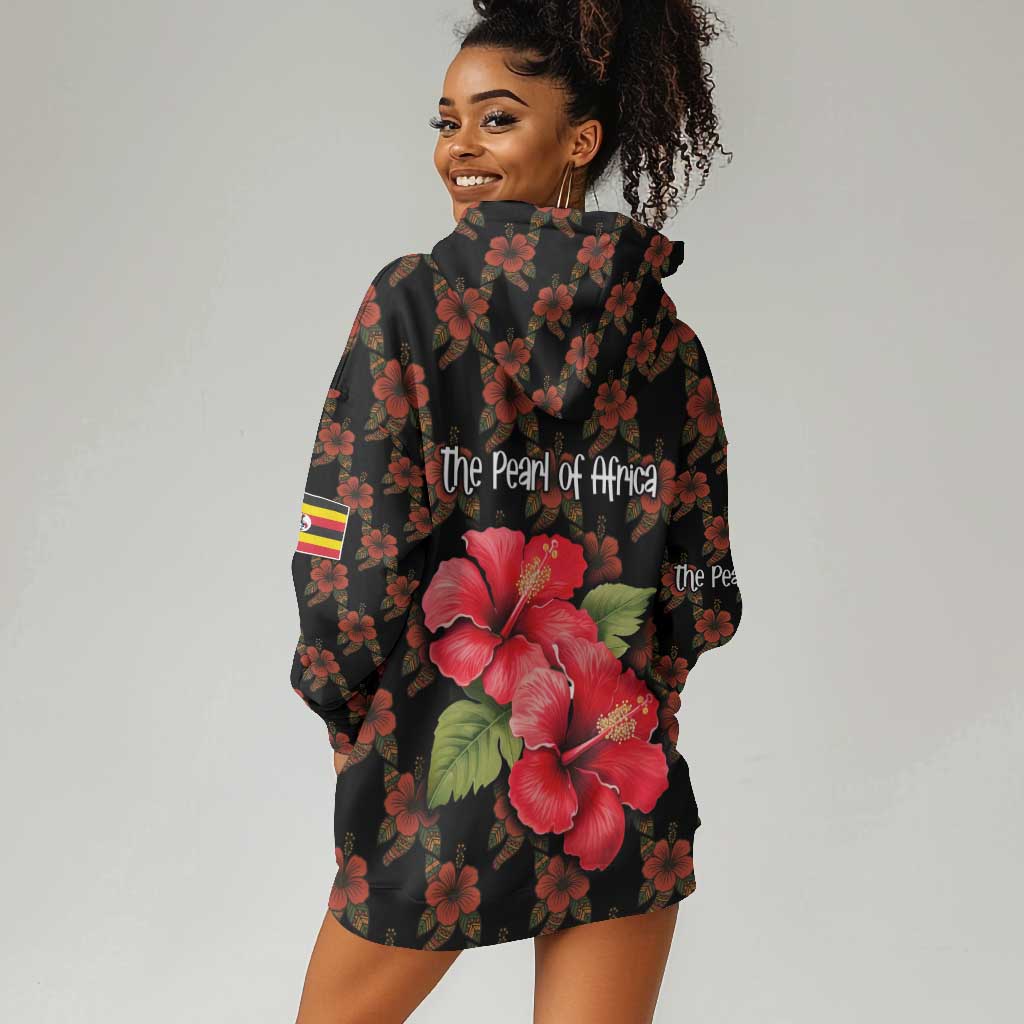 Uganda Hoodie Dress - Hibiscus Flower Pattern and The Pearl of Africa Text TS04