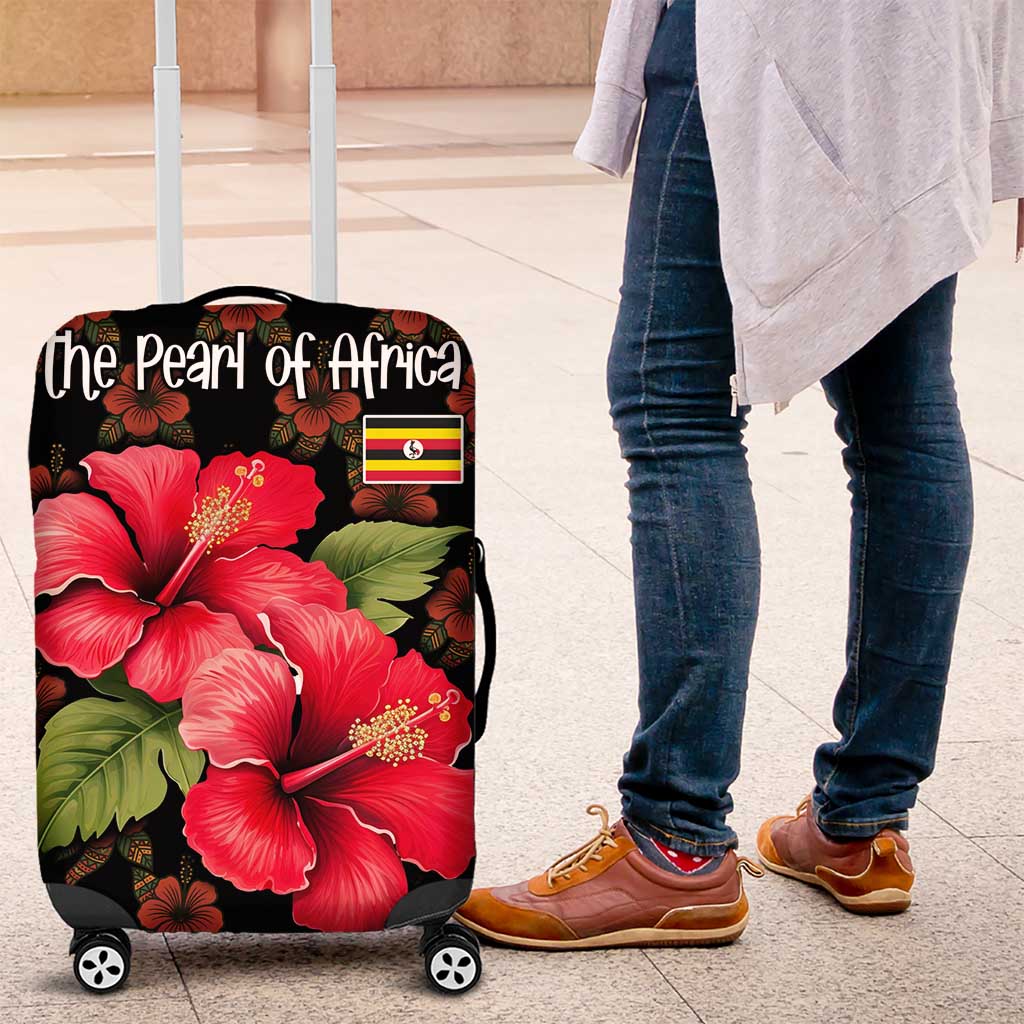 Uganda Luggage Cover with Hibiscus Flower Pattern and The Pearl of Africa Text TS04