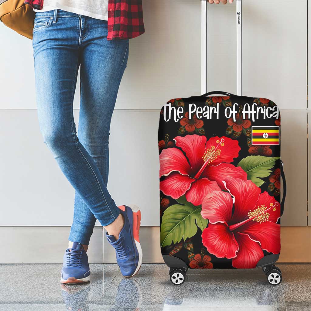 Uganda Luggage Cover with Hibiscus Flower Pattern and The Pearl of Africa Text TS04
