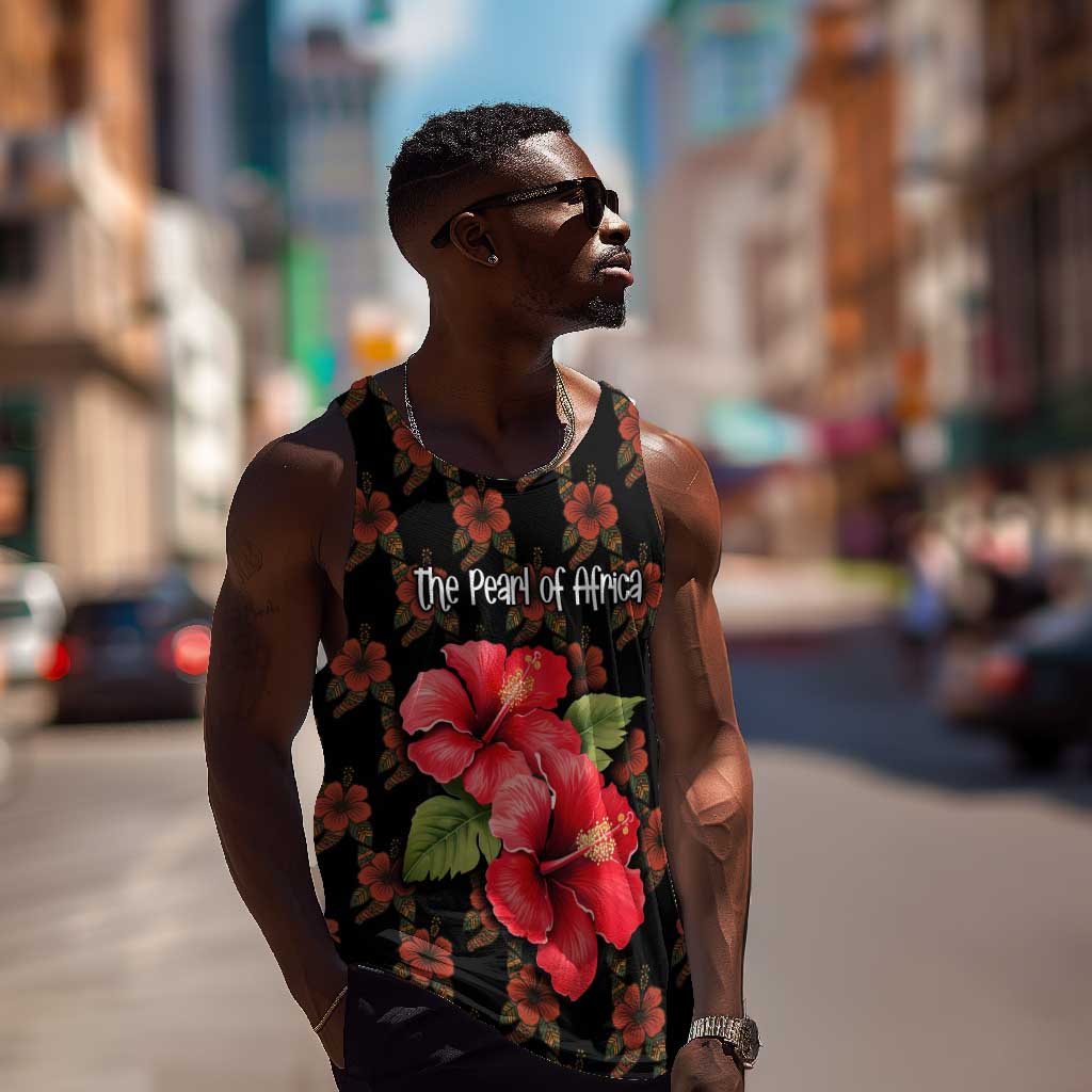 Uganda Men Tank Top - Hibiscus Flower Pattern and The Pearl of Africa Text TS04