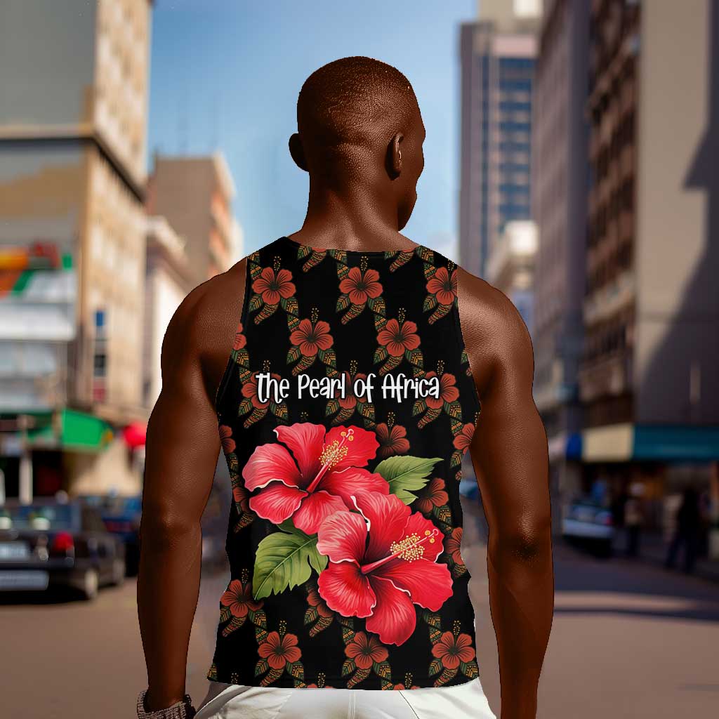 Uganda Men Tank Top - Hibiscus Flower Pattern and The Pearl of Africa Text TS04