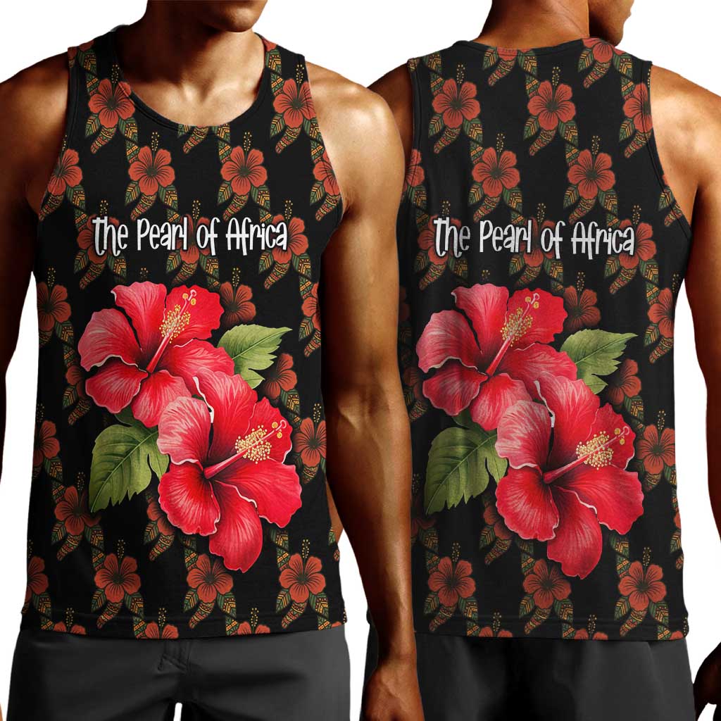Uganda Men Tank Top - Hibiscus Flower Pattern and The Pearl of Africa Text TS04
