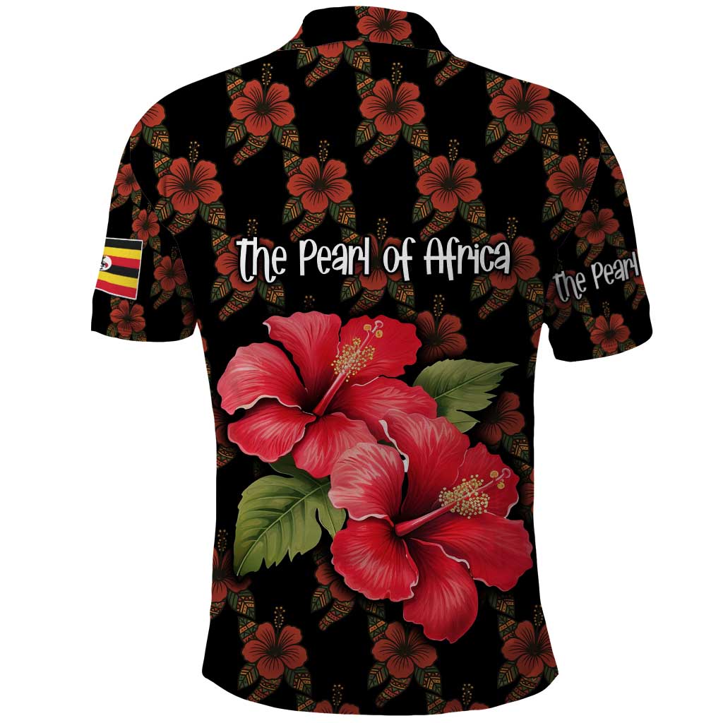 Uganda Polo Shirt with Hibiscus Flower Pattern and The Pearl of Africa Text TS04