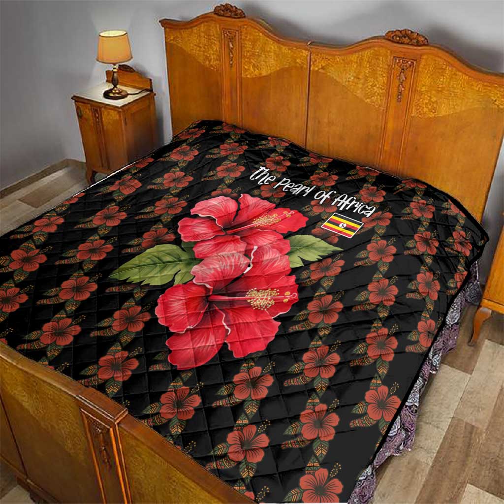 Uganda Quilt - Hibiscus Flower Pattern and The Pearl of Africa Text TS04