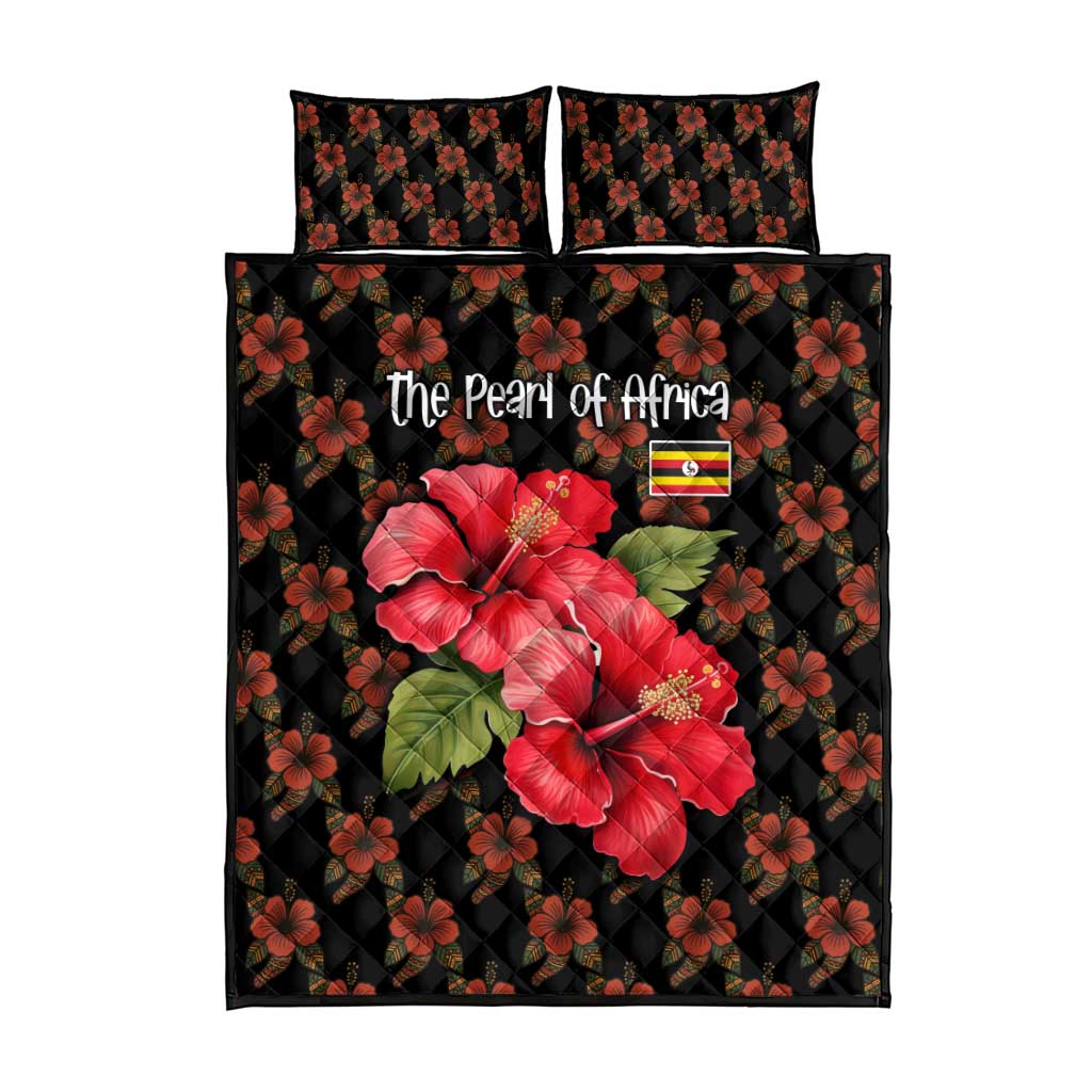 Uganda Quilt Bed Set - Hibiscus Flower Pattern and The Pearl of Africa Text TS04