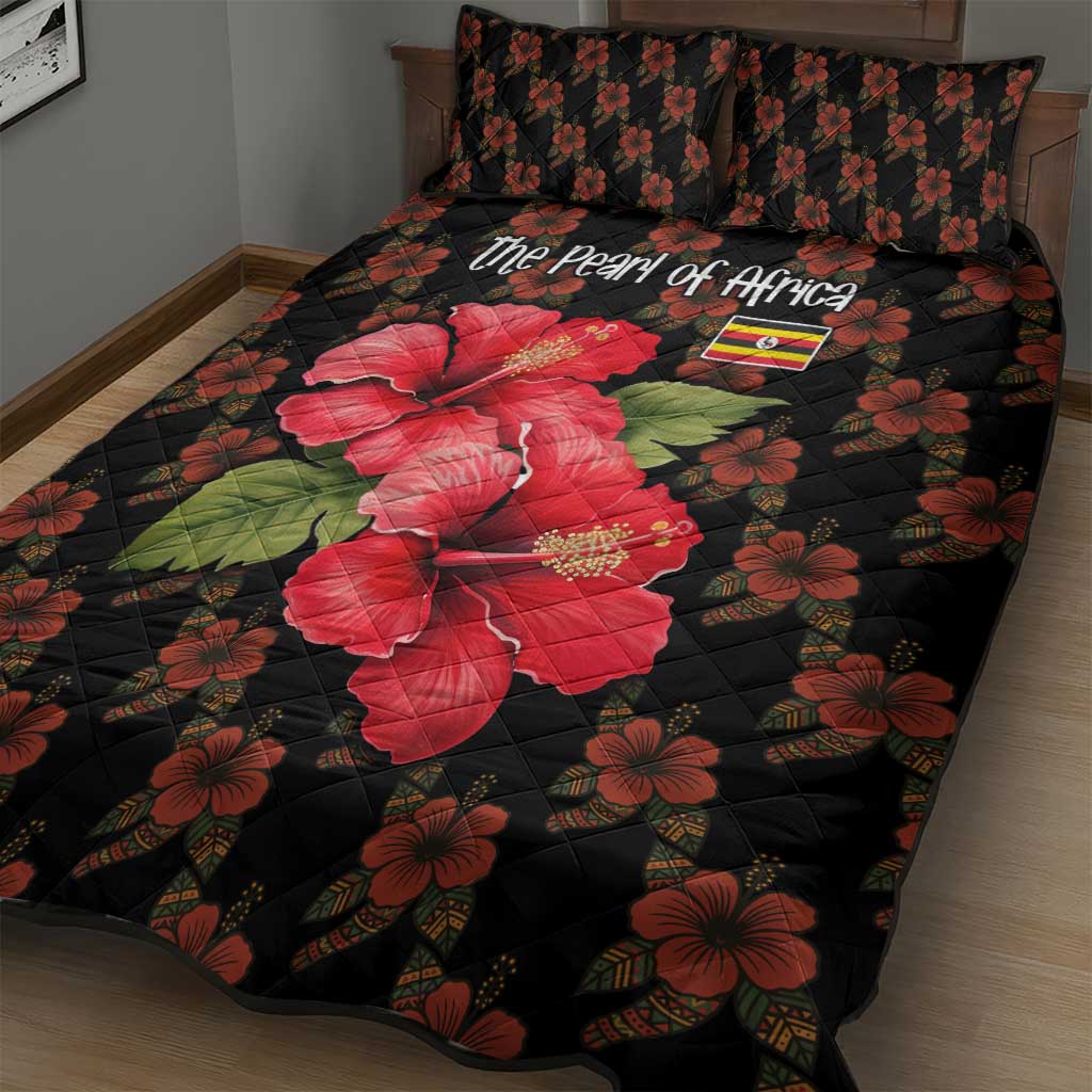 Uganda Quilt Bed Set - Hibiscus Flower Pattern and The Pearl of Africa Text TS04