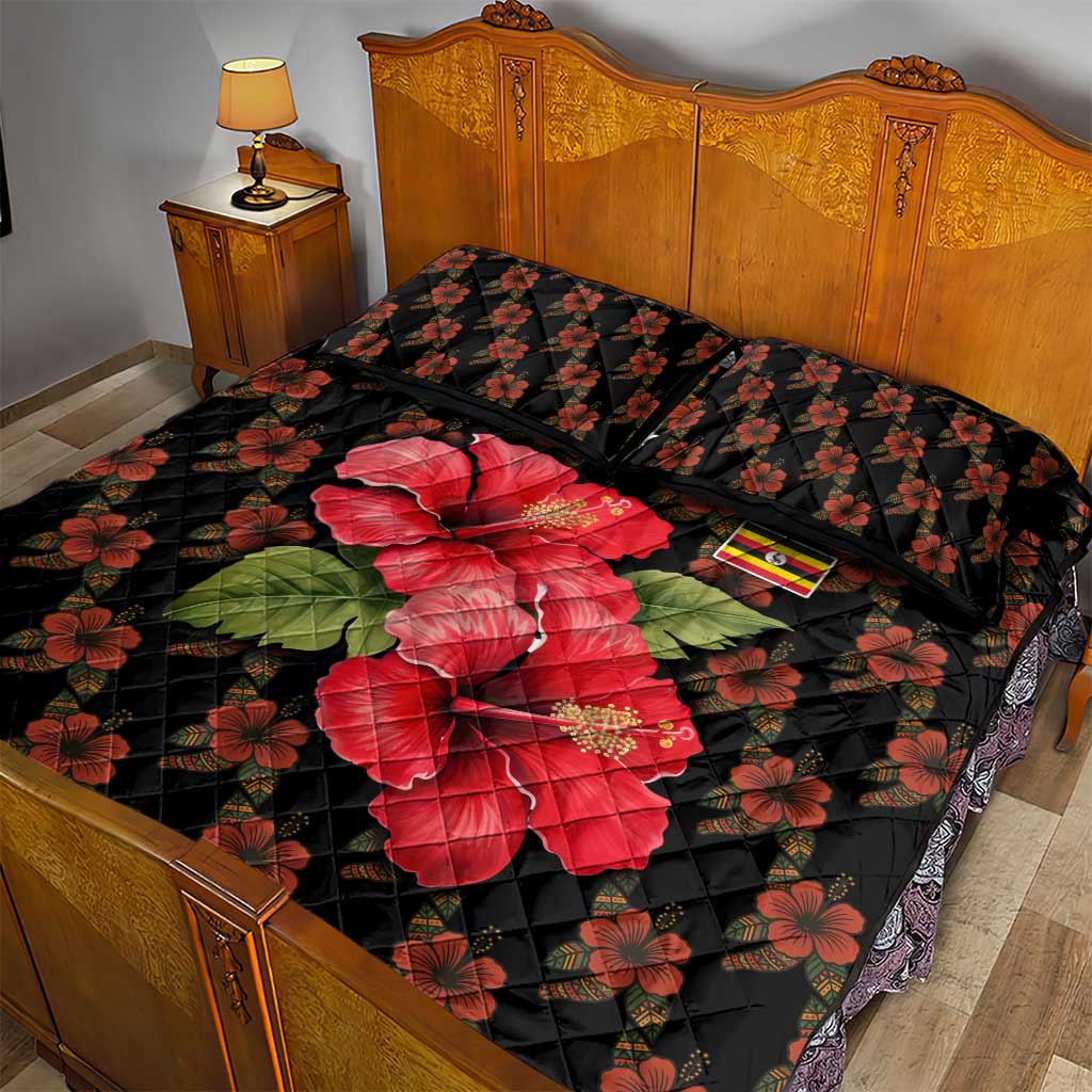 Uganda Quilt Bed Set - Hibiscus Flower Pattern and The Pearl of Africa Text TS04