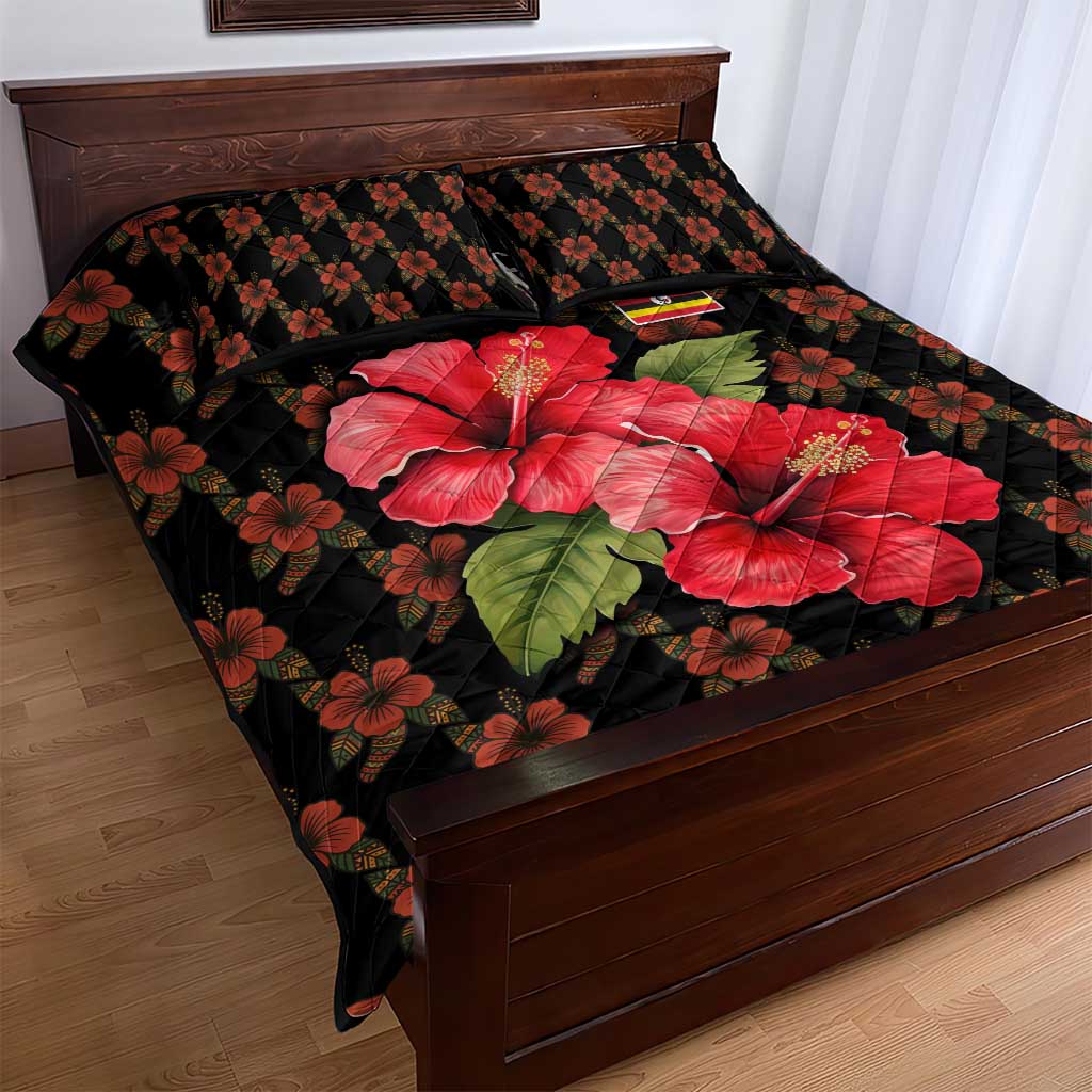 Uganda Quilt Bed Set - Hibiscus Flower Pattern and The Pearl of Africa Text TS04