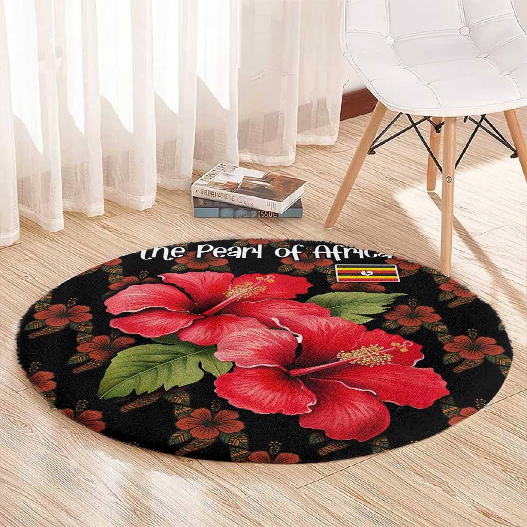 Uganda Round Carpet - Hibiscus Flower Pattern and The Pearl of Africa Text TS04
