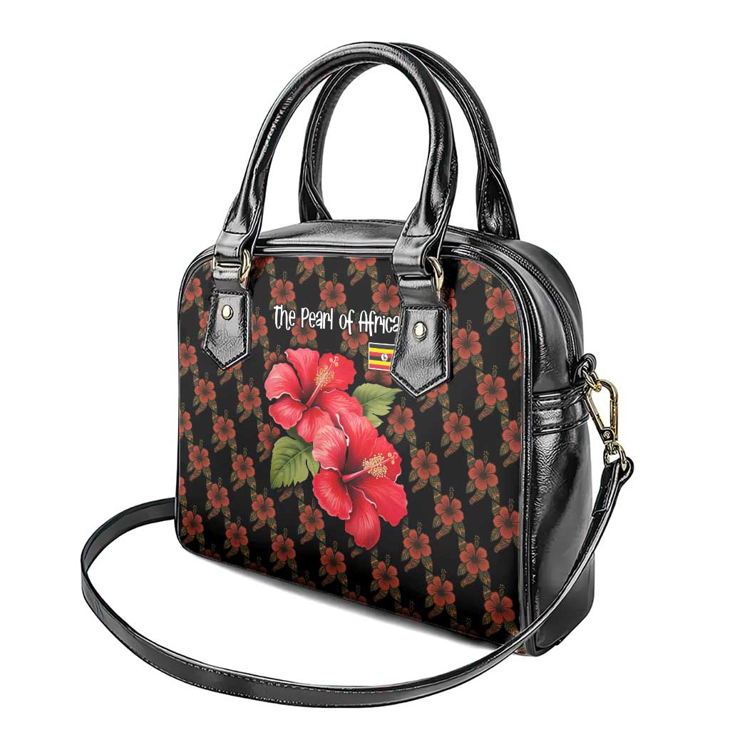Uganda Shoulder Handbag with Hibiscus Flower Pattern and The Pearl of Africa Text TS04