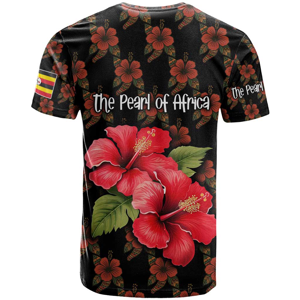 Uganda T shirt - Hibiscus Flower Pattern and The Pearl of Africa Text TS04