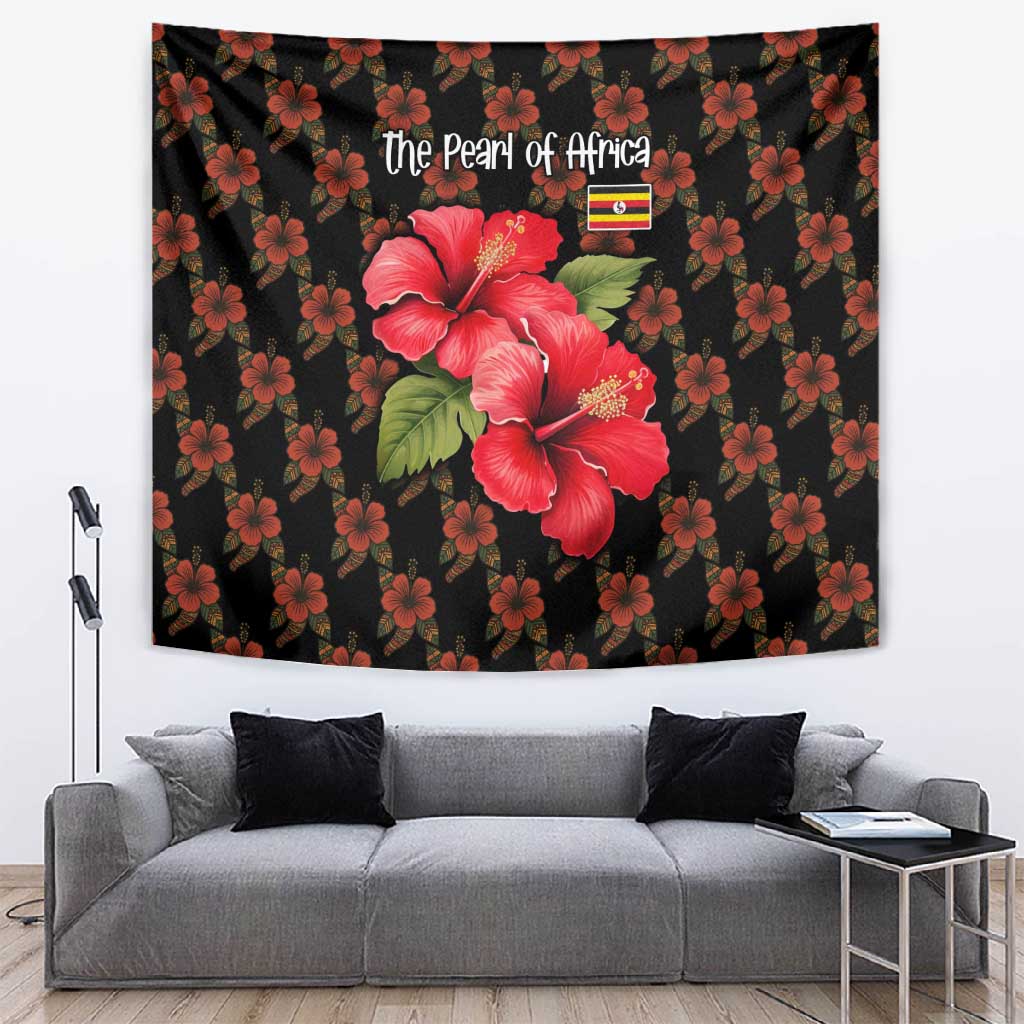Uganda Tapestry - Hibiscus Flower Pattern and The Pearl of Africa Text TS04