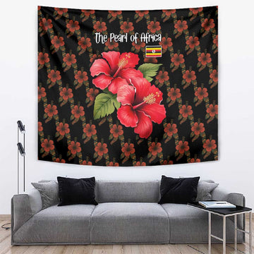 Uganda Tapestry - Hibiscus Flower Pattern and The Pearl of Africa Text TS04