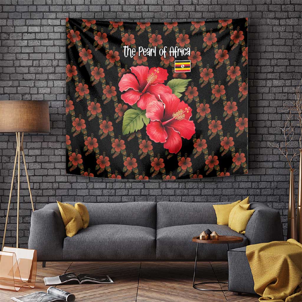 Uganda Tapestry - Hibiscus Flower Pattern and The Pearl of Africa Text TS04