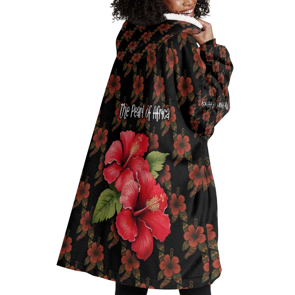Uganda Wearable Blanket Hoodie - Hibiscus Flower Pattern and The Pearl of Africa Text TS04