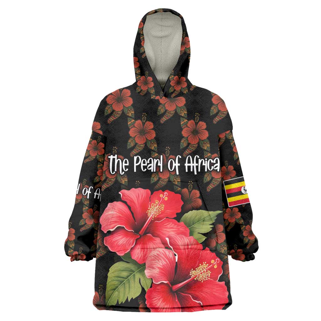 Uganda Wearable Blanket Hoodie - Hibiscus Flower Pattern and The Pearl of Africa Text TS04