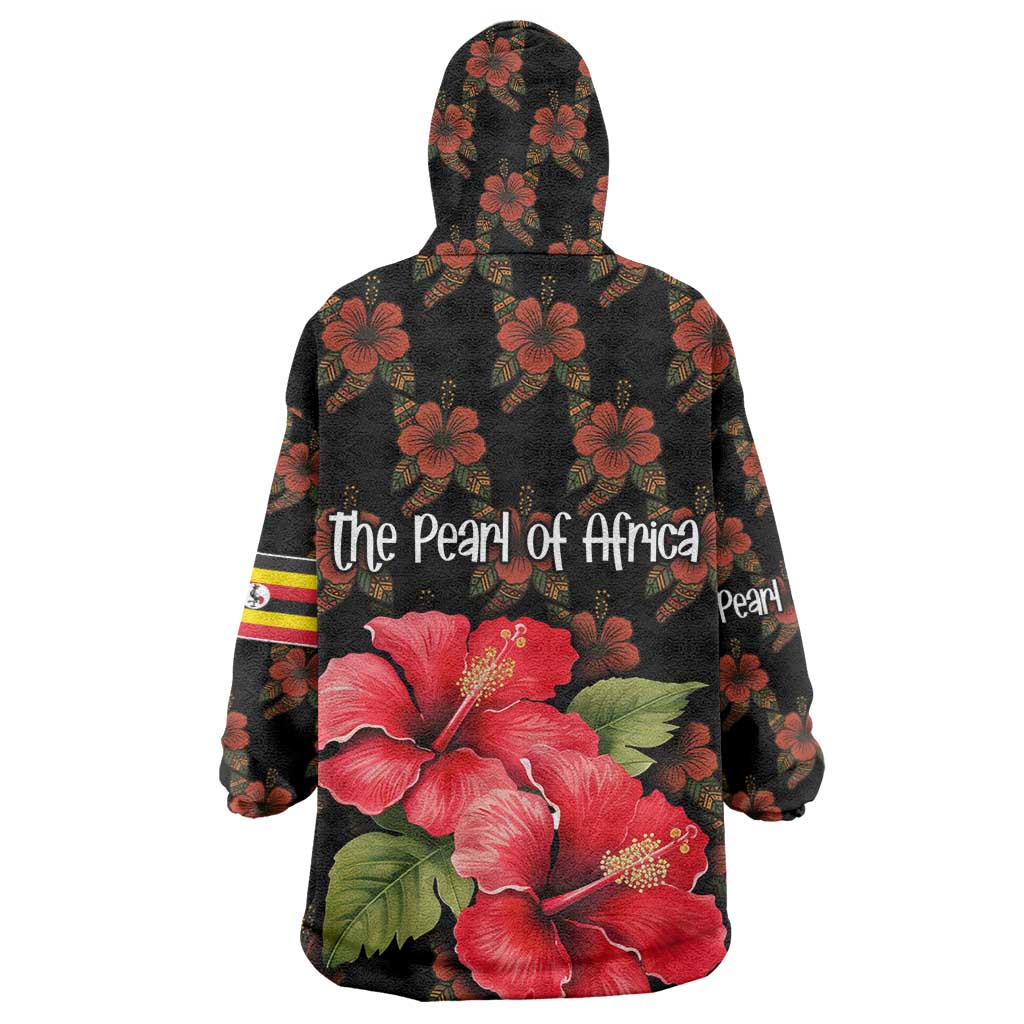 Uganda Wearable Blanket Hoodie - Hibiscus Flower Pattern and The Pearl of Africa Text TS04
