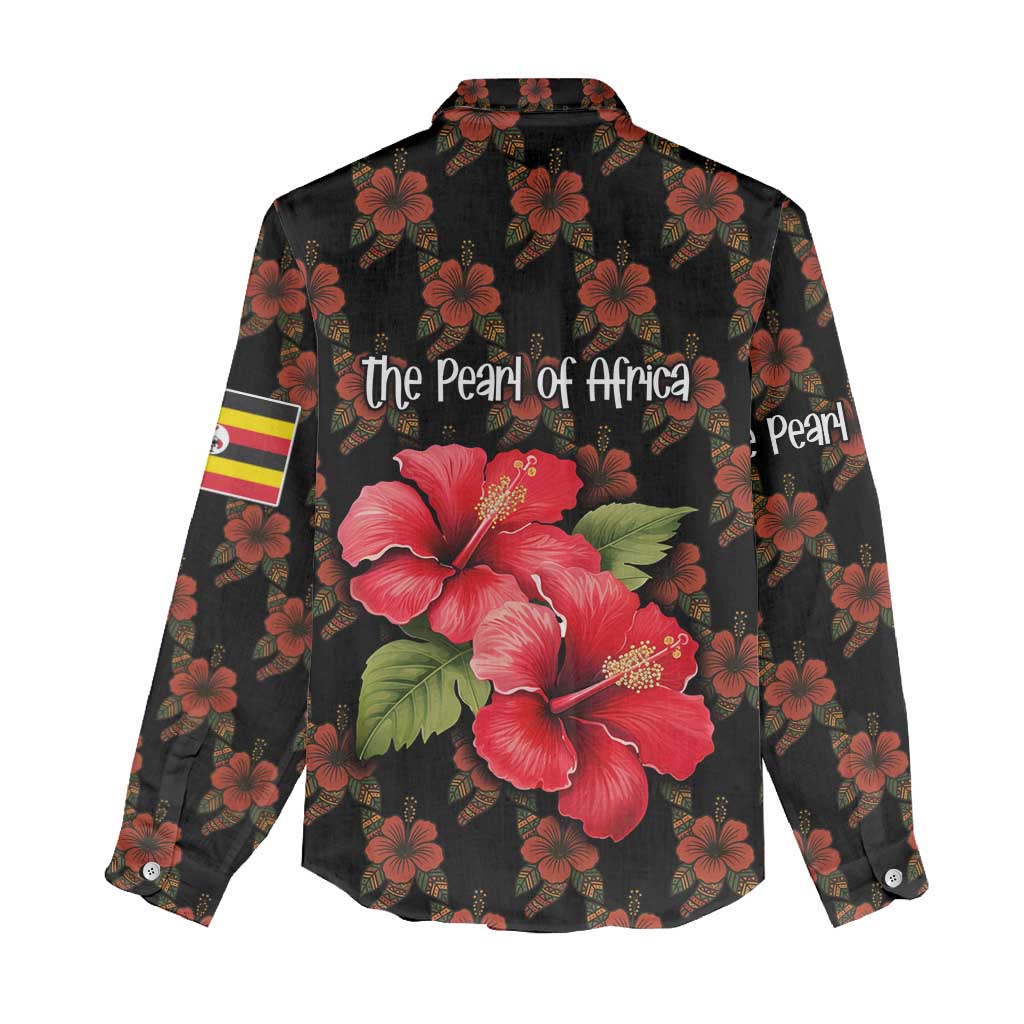Uganda Women Casual Shirt - Hibiscus Flower Pattern and The Pearl of Africa Text TS04