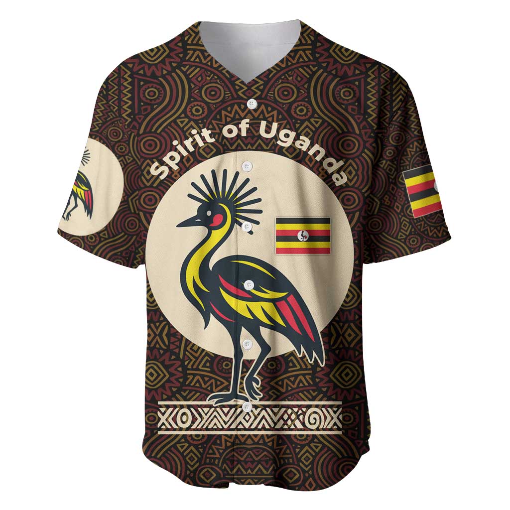 Uganda Baseball Jersey - Grey Crowned Crane and Tribal Pattern Spirit of Uganda Theme TS04