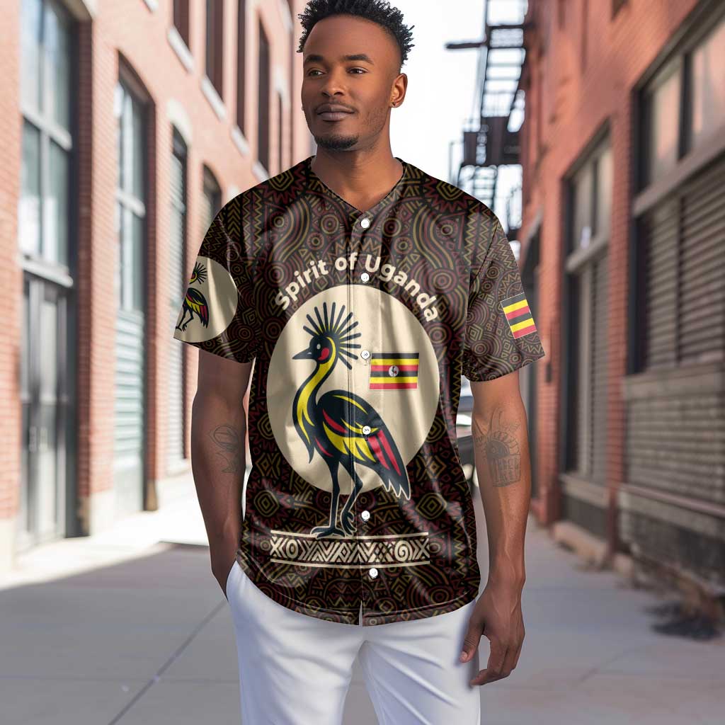 Uganda Baseball Jersey - Grey Crowned Crane and Tribal Pattern Spirit of Uganda Theme TS04
