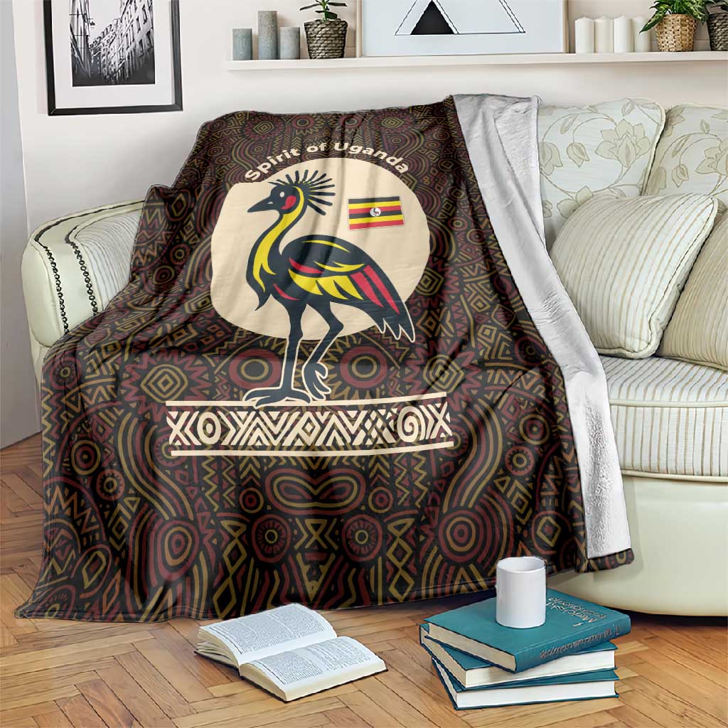 Uganda Blanket - Grey Crowned Crane and Tribal Pattern Spirit of Uganda Theme TS04