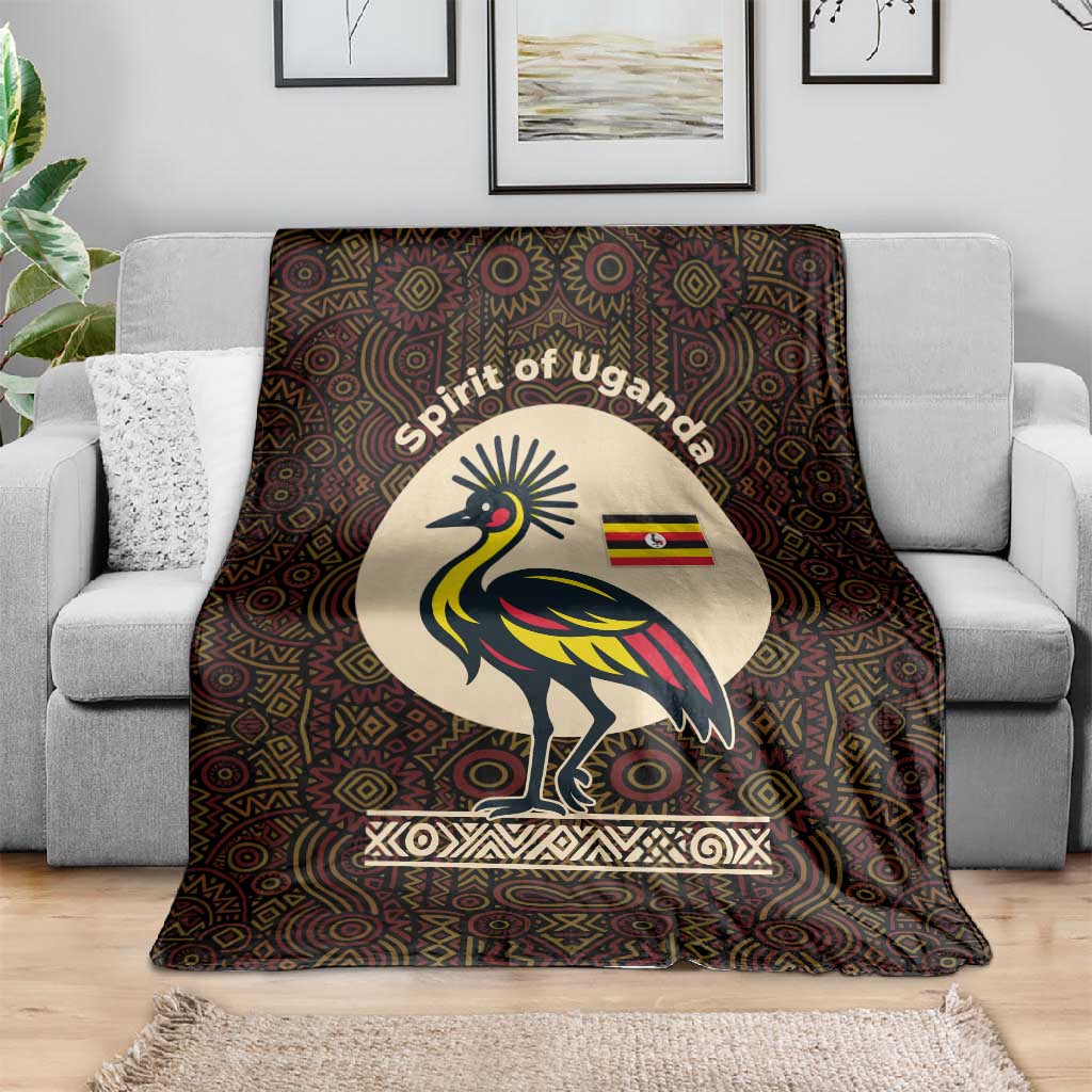 Uganda Blanket - Grey Crowned Crane and Tribal Pattern Spirit of Uganda Theme TS04