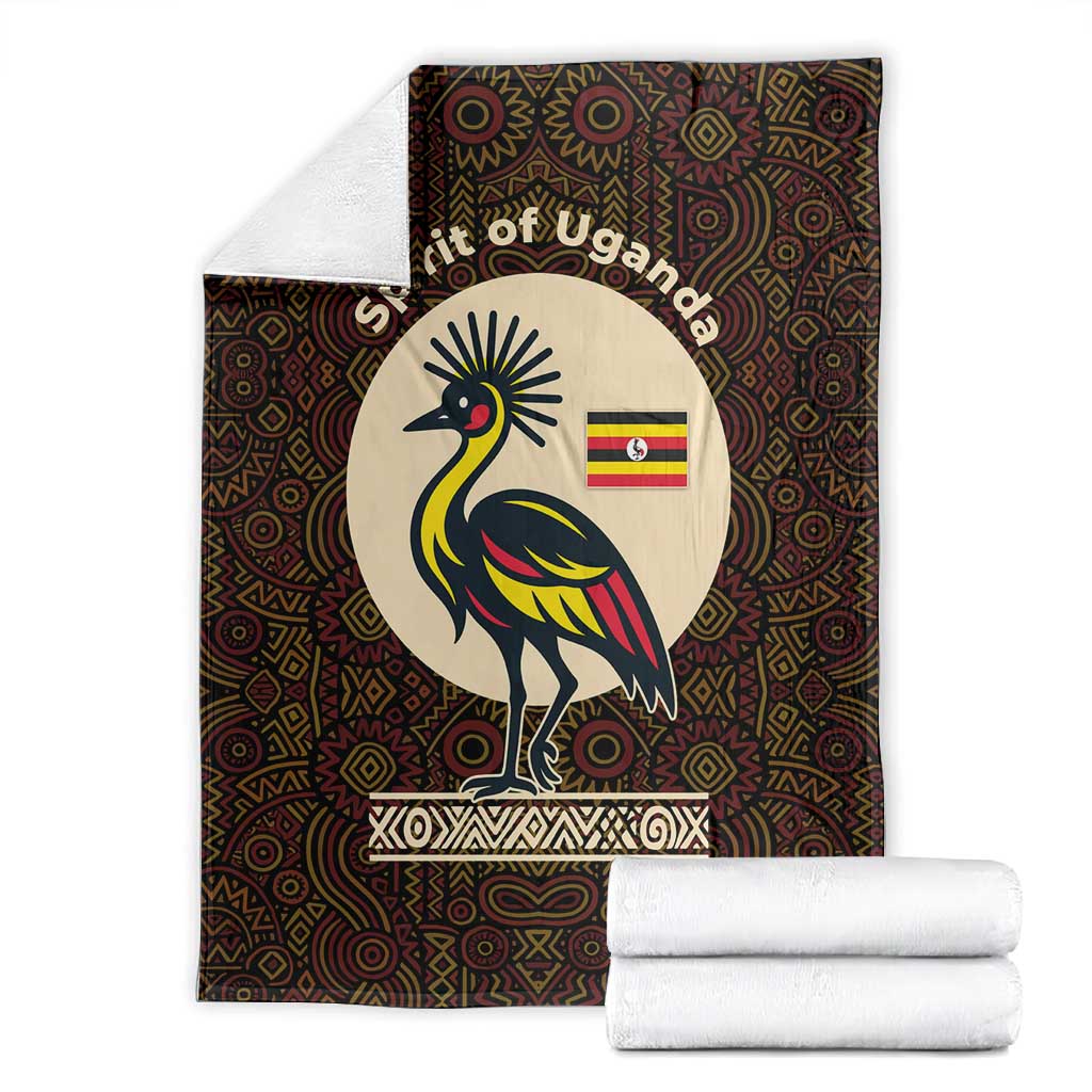 Uganda Blanket - Grey Crowned Crane and Tribal Pattern Spirit of Uganda Theme TS04