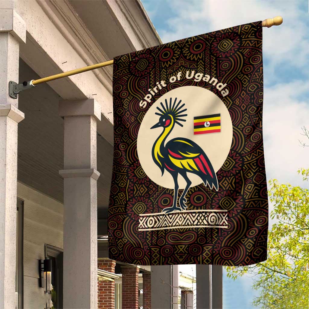 Uganda Garden Flag - Grey Crowned Crane and Tribal Pattern Spirit of Uganda Theme TS04