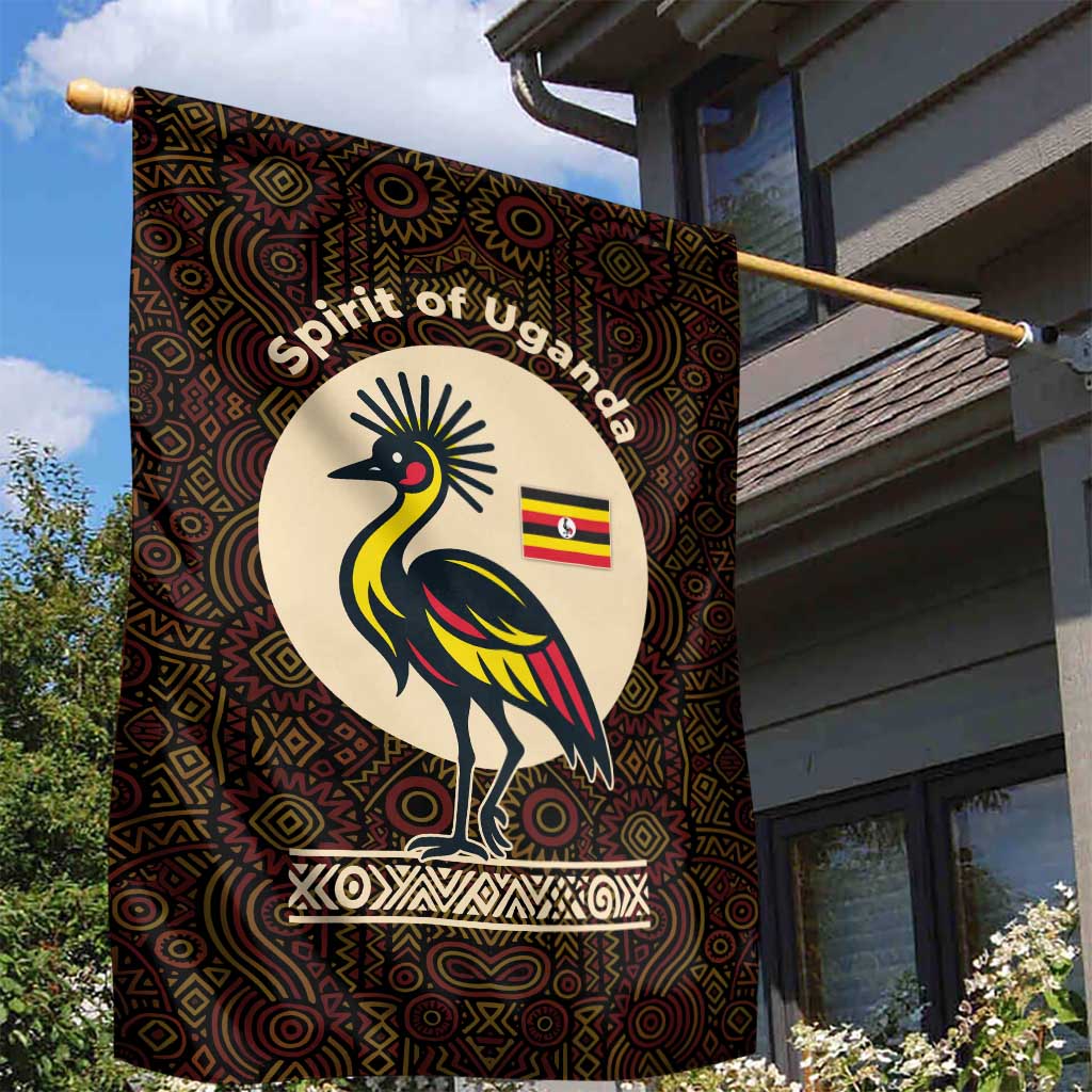 Uganda Garden Flag - Grey Crowned Crane and Tribal Pattern Spirit of Uganda Theme TS04