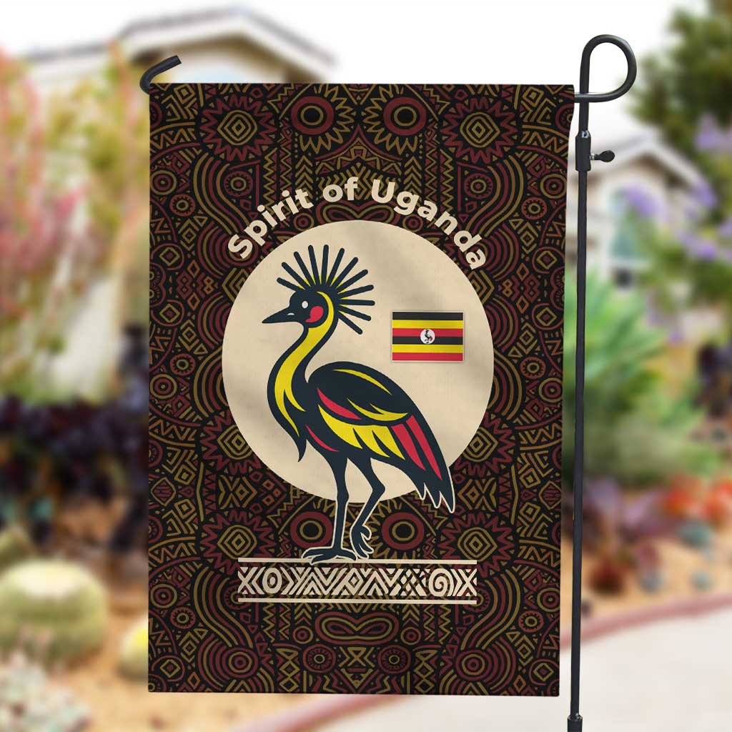 Uganda Garden Flag - Grey Crowned Crane and Tribal Pattern Spirit of Uganda Theme TS04