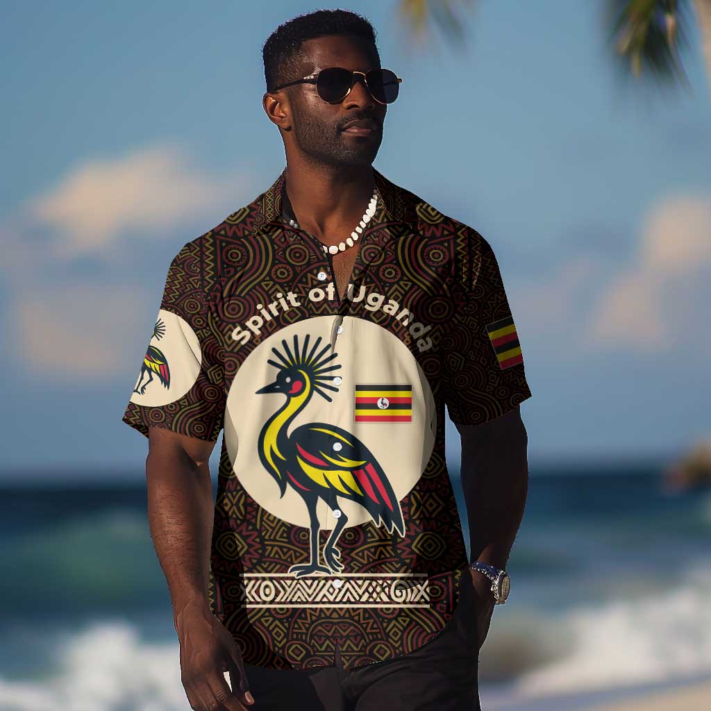 Uganda Hawaiian Shirt - Grey Crowned Crane and Tribal Pattern Spirit of Uganda Theme TS04