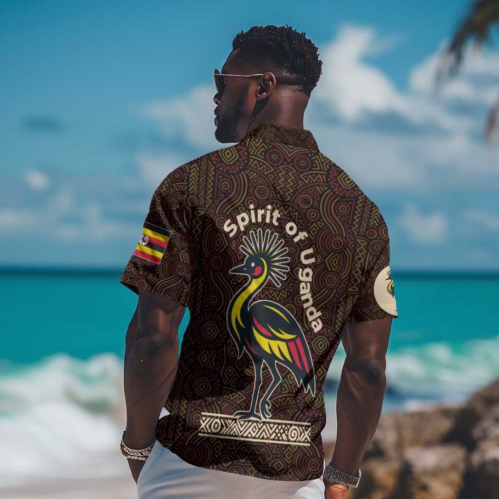 Uganda Hawaiian Shirt - Grey Crowned Crane and Tribal Pattern Spirit of Uganda Theme TS04
