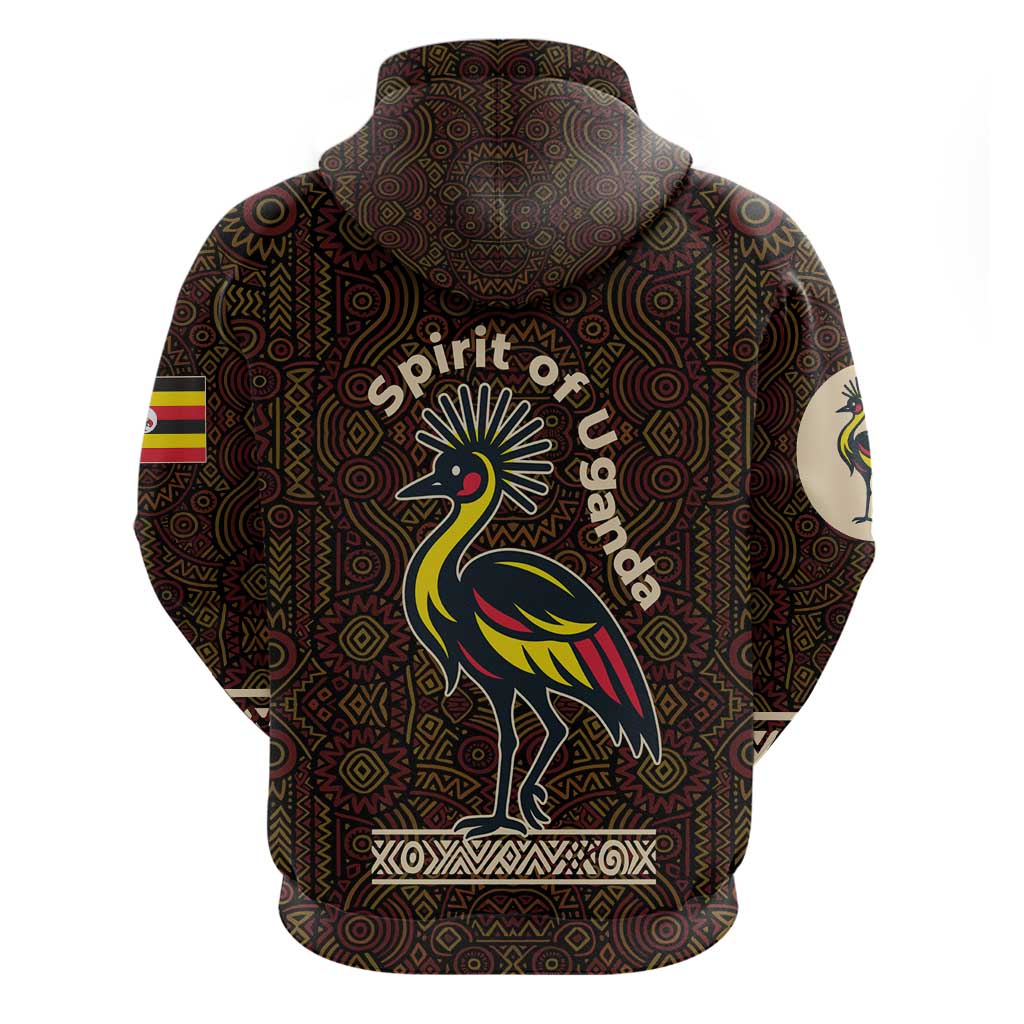 Uganda Hoodie with Grey Crowned Crane and Tribal Pattern Spirit of Uganda Theme TS04