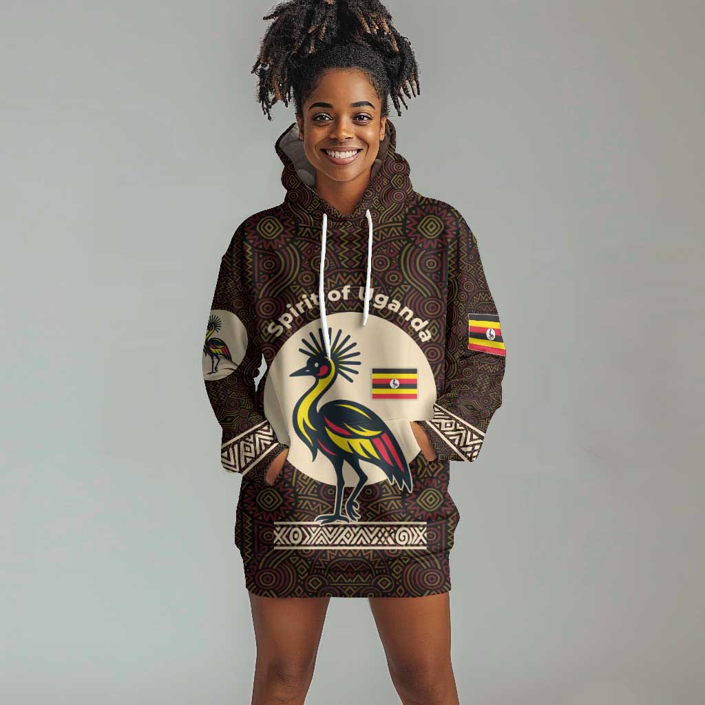 Uganda Hoodie Dress - Grey Crowned Crane and Tribal Pattern Spirit of Uganda Theme TS04