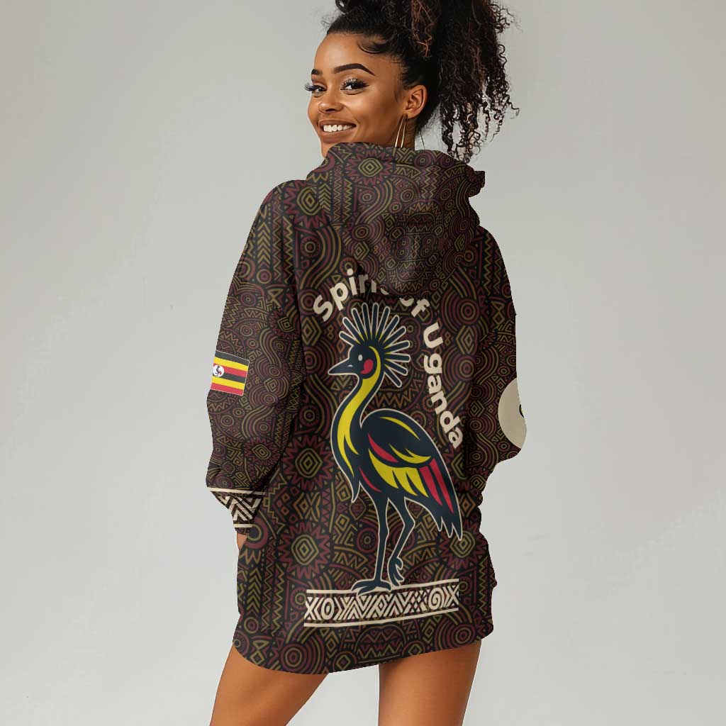 Uganda Hoodie Dress - Grey Crowned Crane and Tribal Pattern Spirit of Uganda Theme TS04