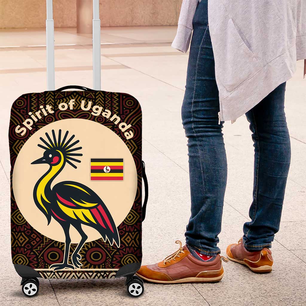 Uganda Luggage Cover with Grey Crowned Crane and Tribal Pattern Spirit of Uganda Theme TS04