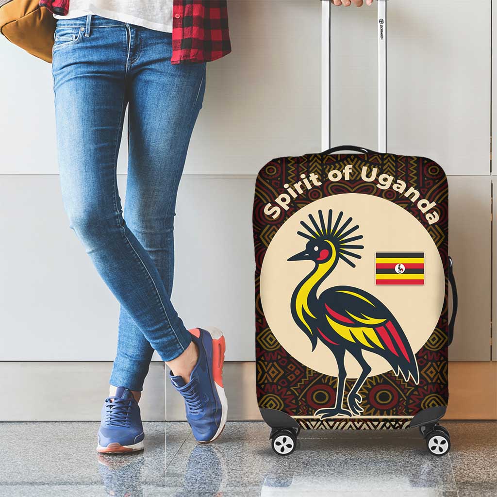Uganda Luggage Cover with Grey Crowned Crane and Tribal Pattern Spirit of Uganda Theme TS04